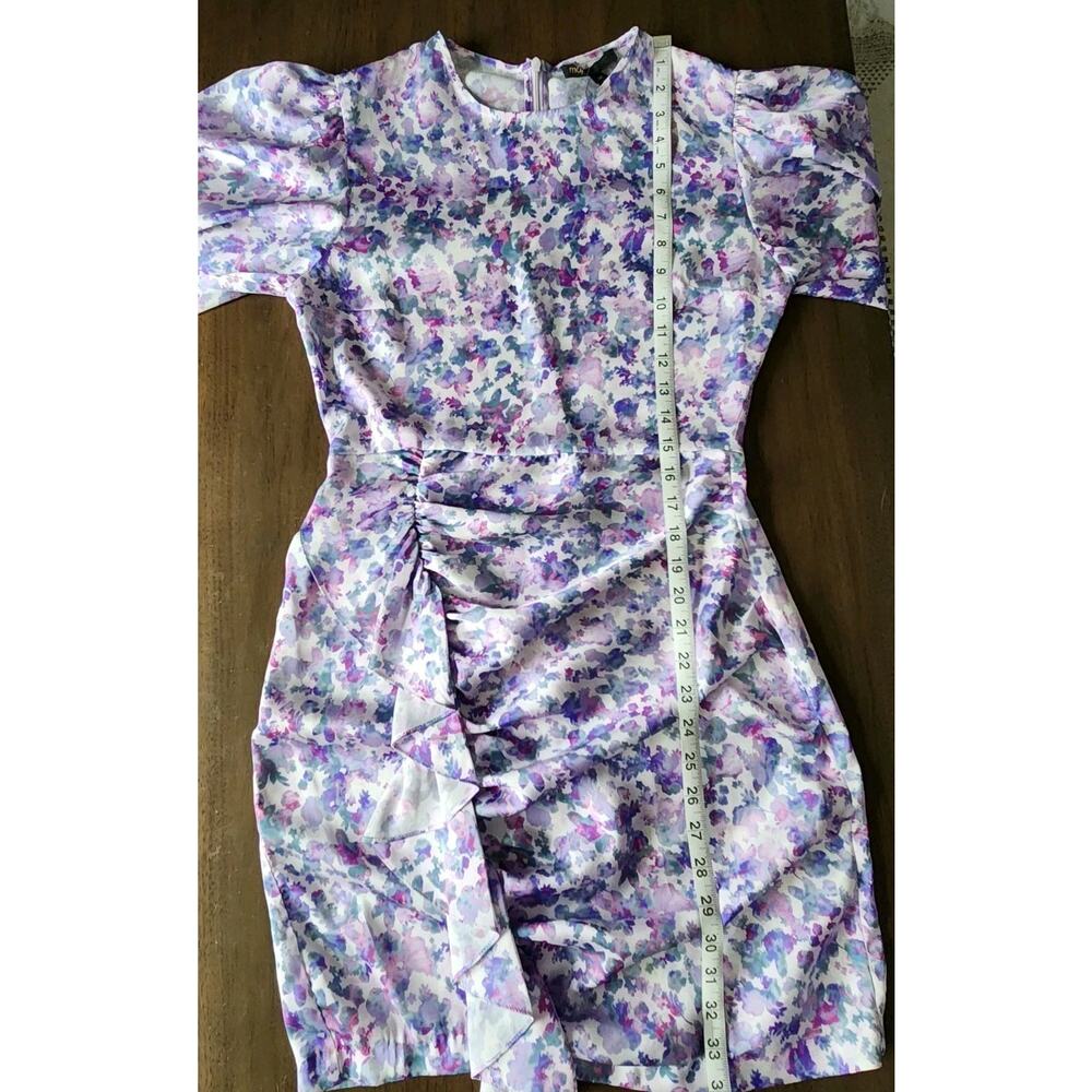 NWT Maje Ruvard Floral Rushed Ruffle 3/4 Sleeves Sheath mini Dress Size 36 - Picture 10 of 13